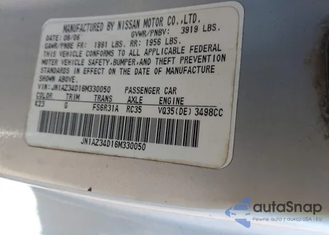 2006 Nissan 350Z из США, поврежденный, VIN JN1AZ34D16M330050